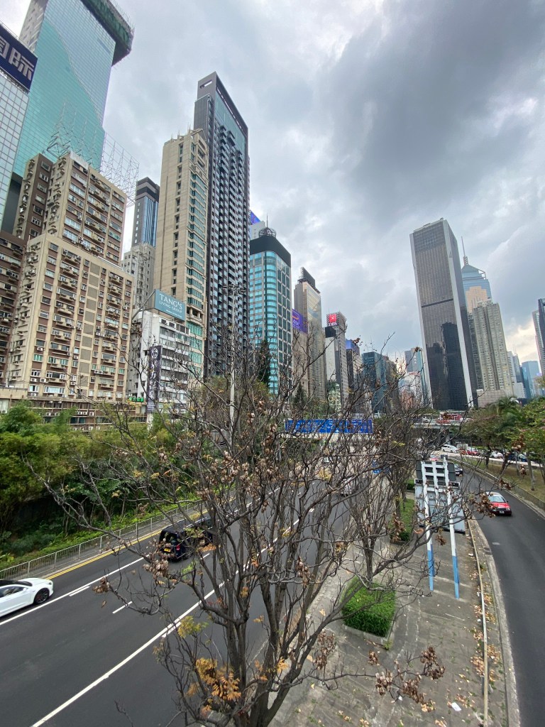 Trên cầu đi bộ từ Causeway Bay sang Victoria Harbour